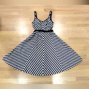 Navy stripe dress, pure cotton, size 4